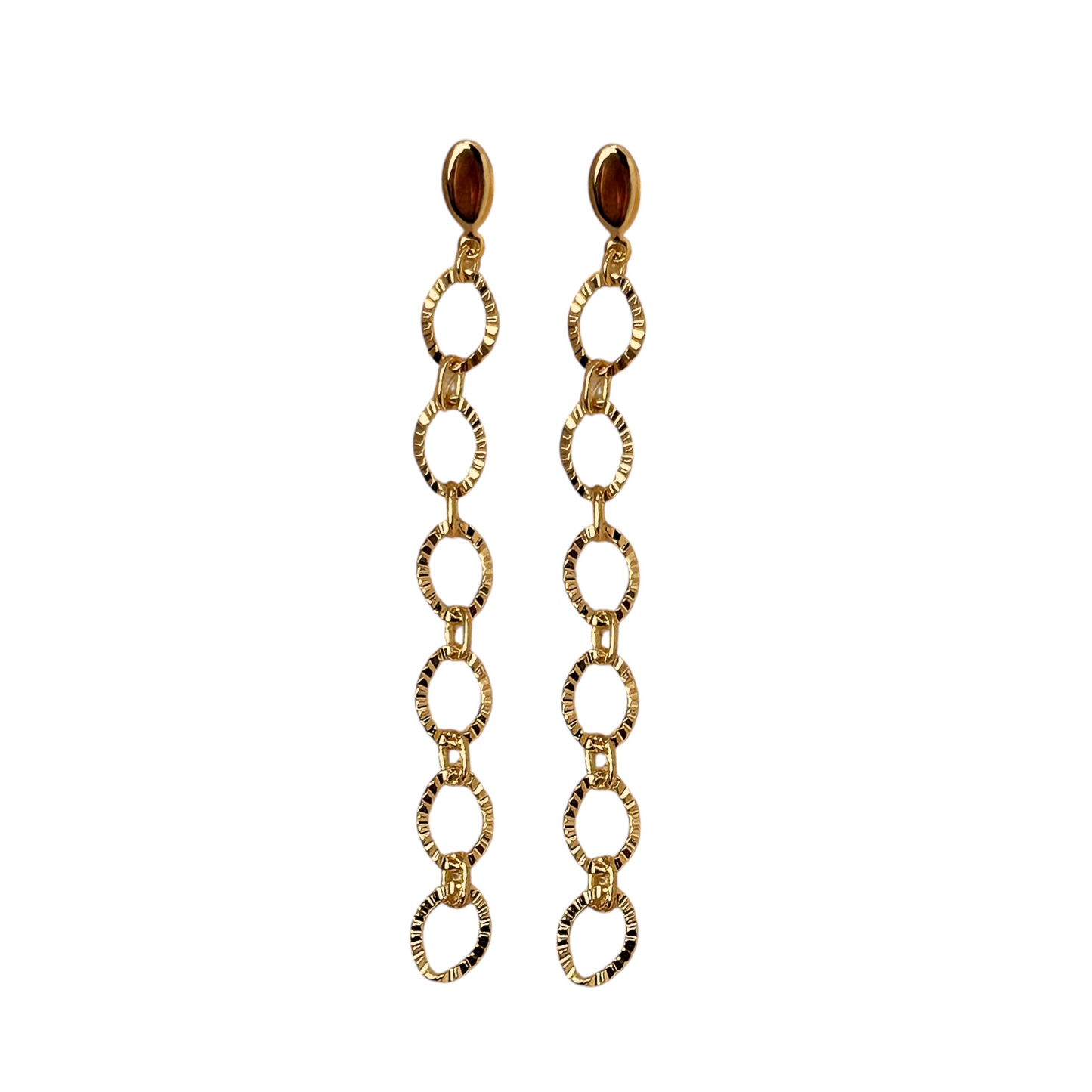 70mm Diamond Cut Link Drop 18k Gold Filled Earrings