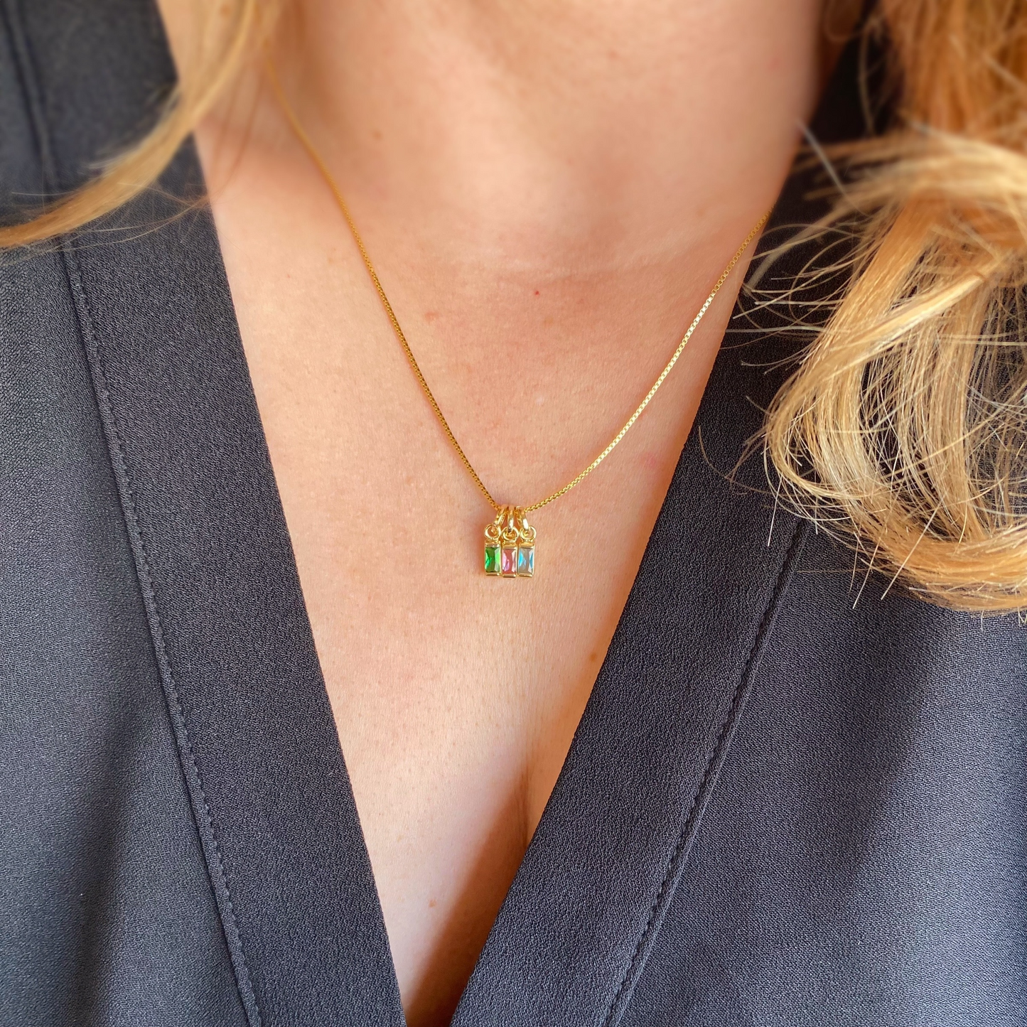 Birthstone Baguette CZ 10mm 18K Gold Filled Charm
