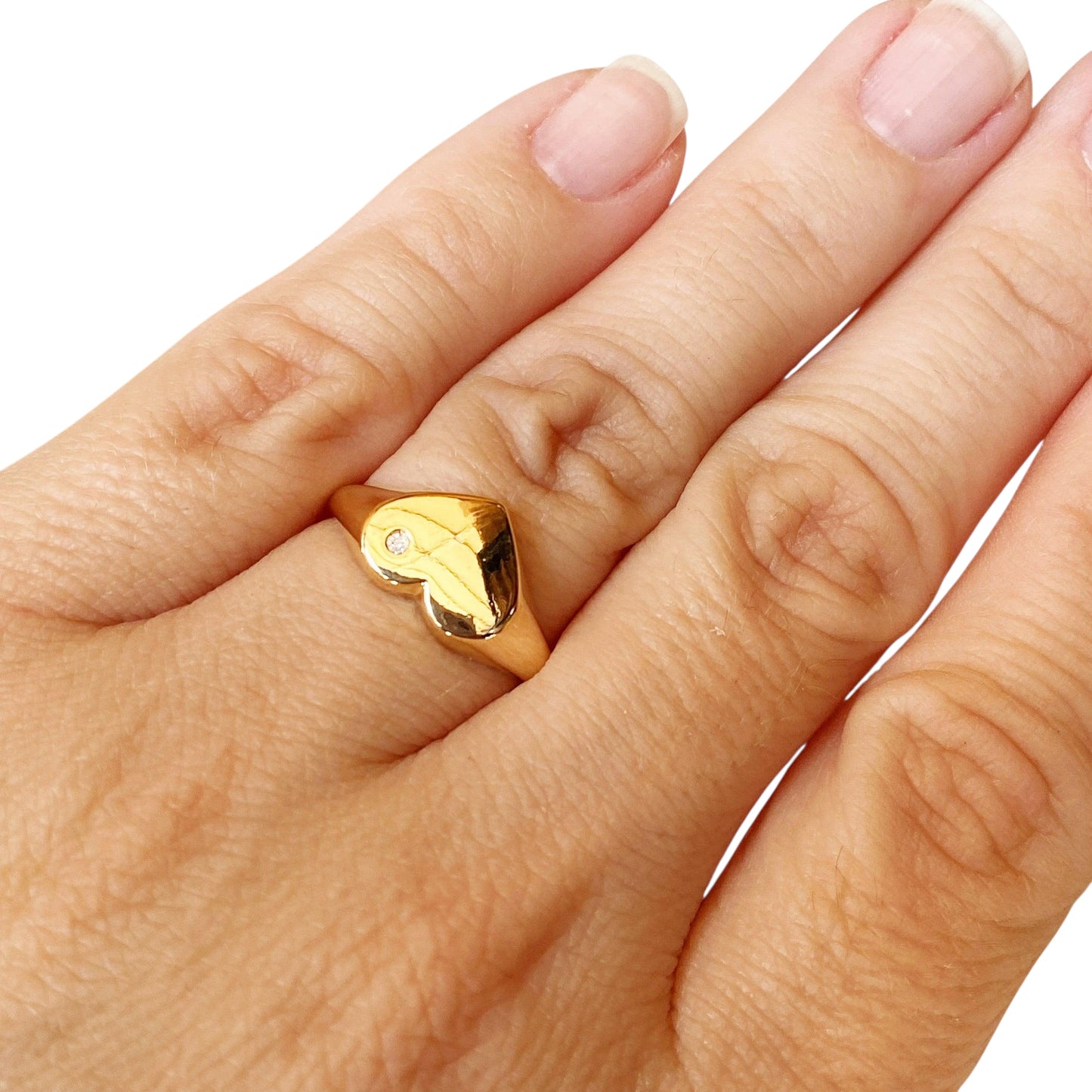 Heart Plate CZ Accent 18k Gold Filled Ring