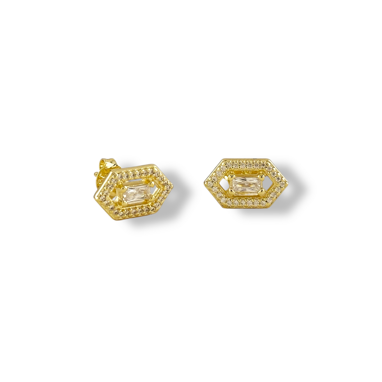 Baguette Birthstone Hexagon Halo Stud 18k Gold Filled Earrings