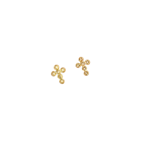 7mm CZ Bezel Cross Stud 18k Gold Filled Earrings