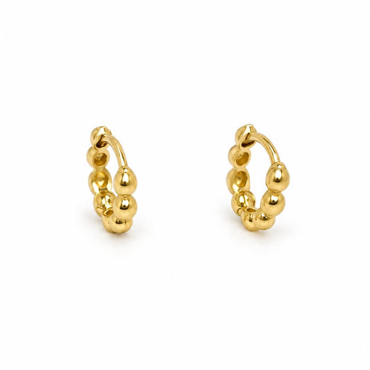 Beaded Huggie 18K Gold Filled Hoop Earrings