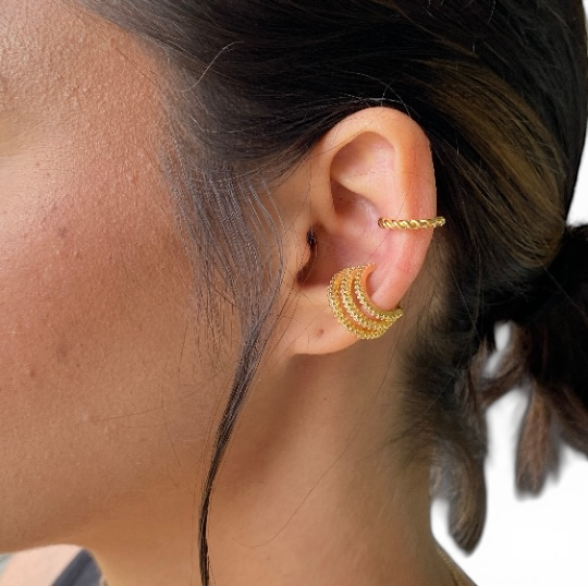 Three Layer Pavé CZ 18K Gold Filled Ear Cuff