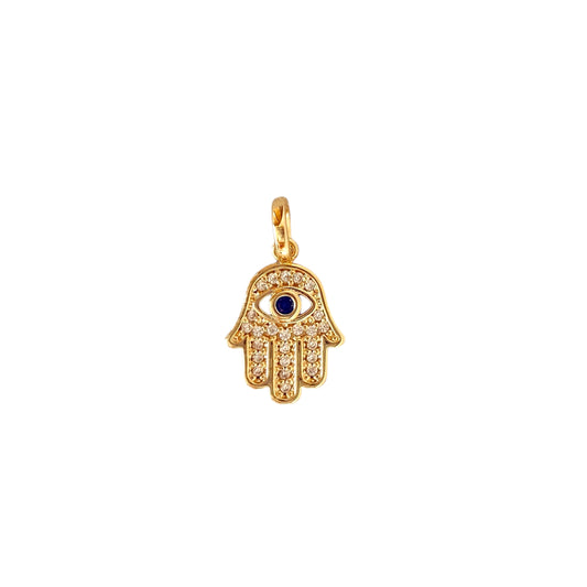 CZ Evil Eye Hamsa Hand Good Luck 18k Gold Filled Pendant