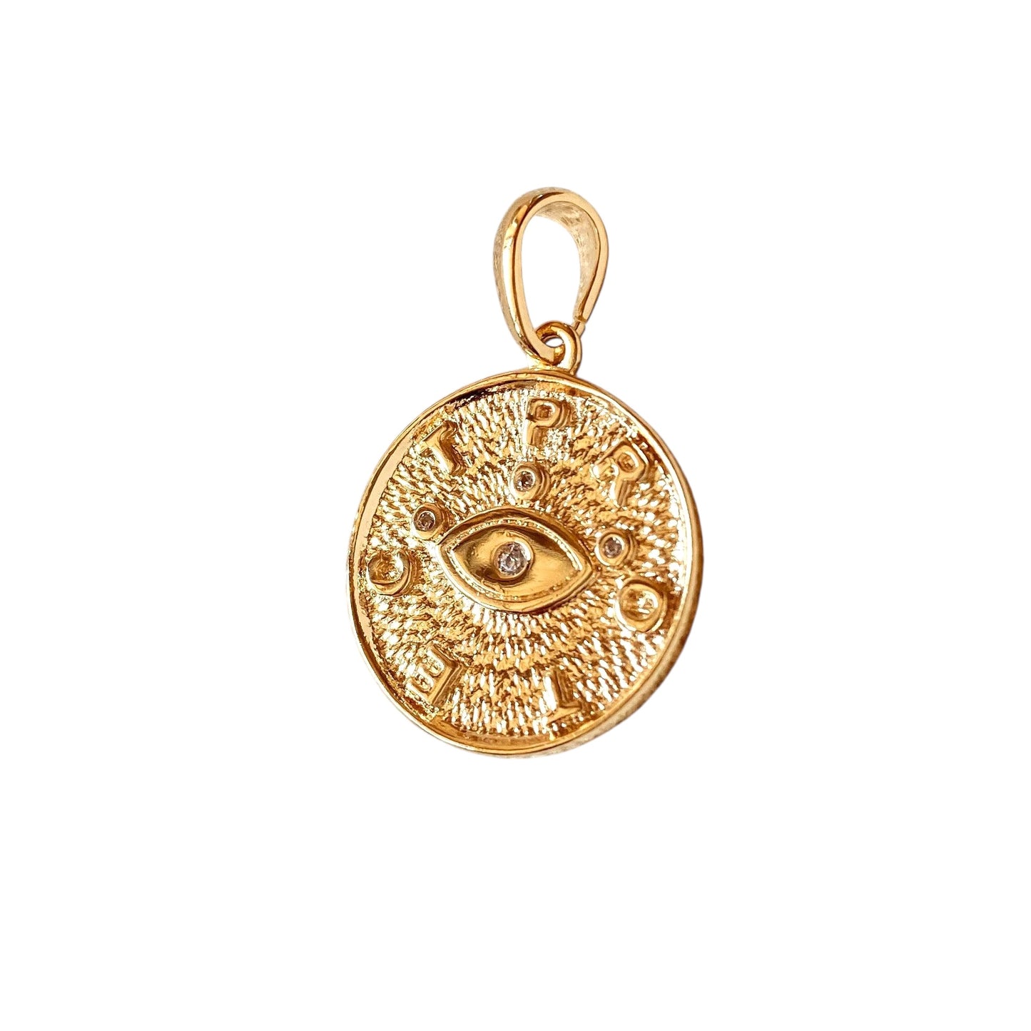 CZ Textured Evil Eye Good Luck 18k Gold Filled Pendant
