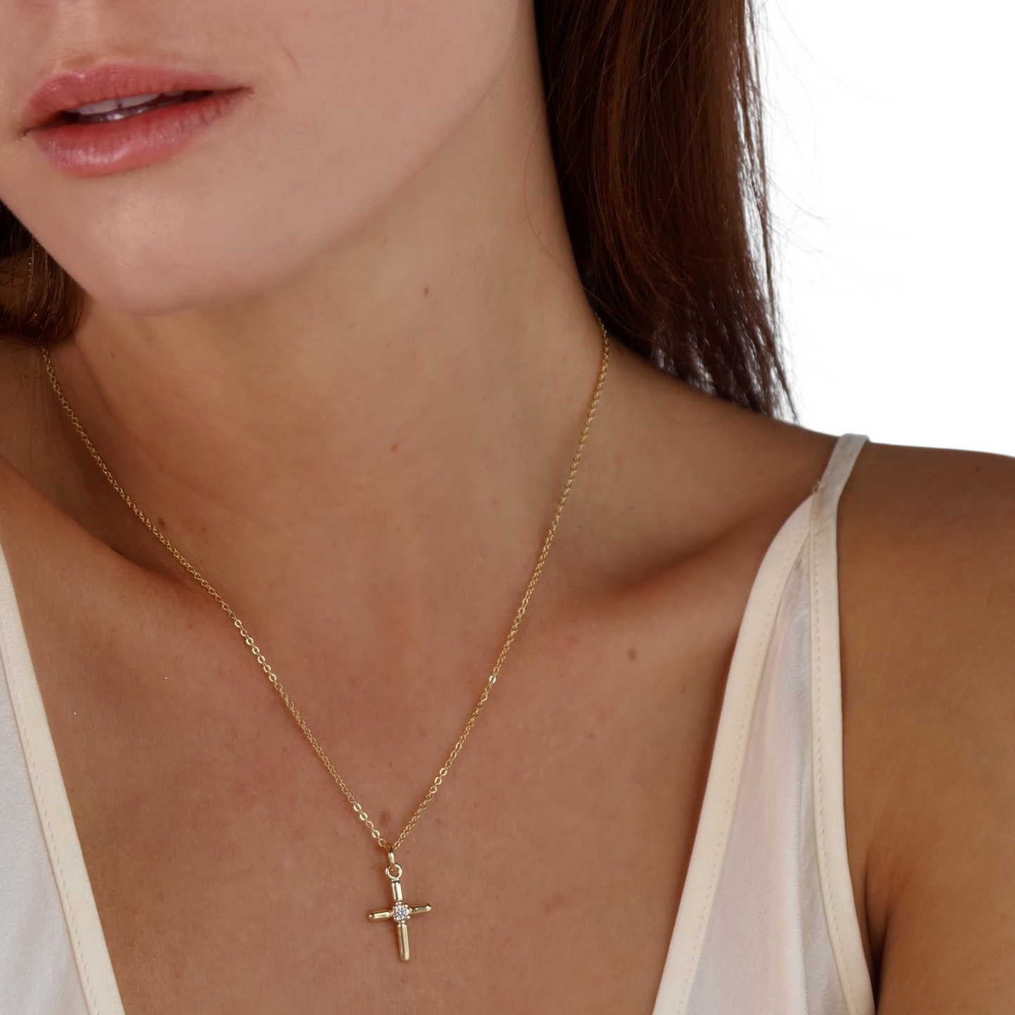 23mm CZ Polished Cross 18k Gold Filled Pendant