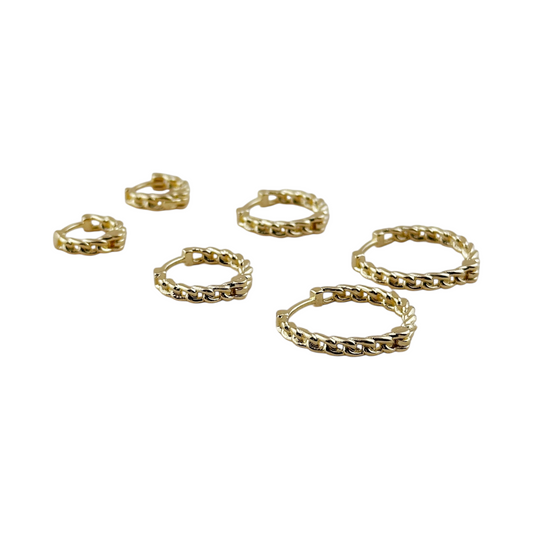 Cuban Chain Huggie Hoop  18k Gold Filled Earrings