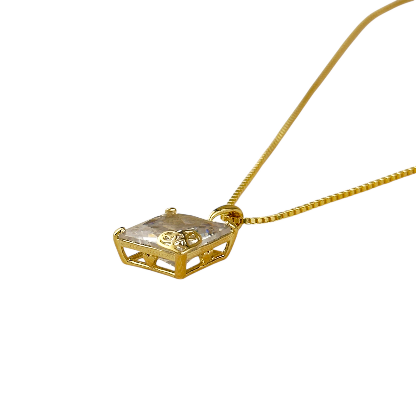 14mm CZ Princess Cut Pendant 18k Gold Filled Necklace