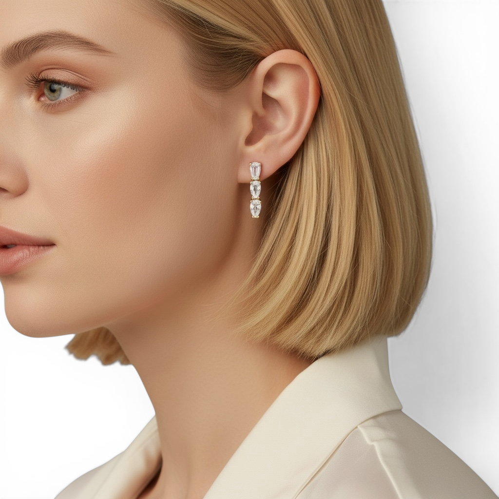 24mm Triple CZ Drop 18K Gold Filled Earrings