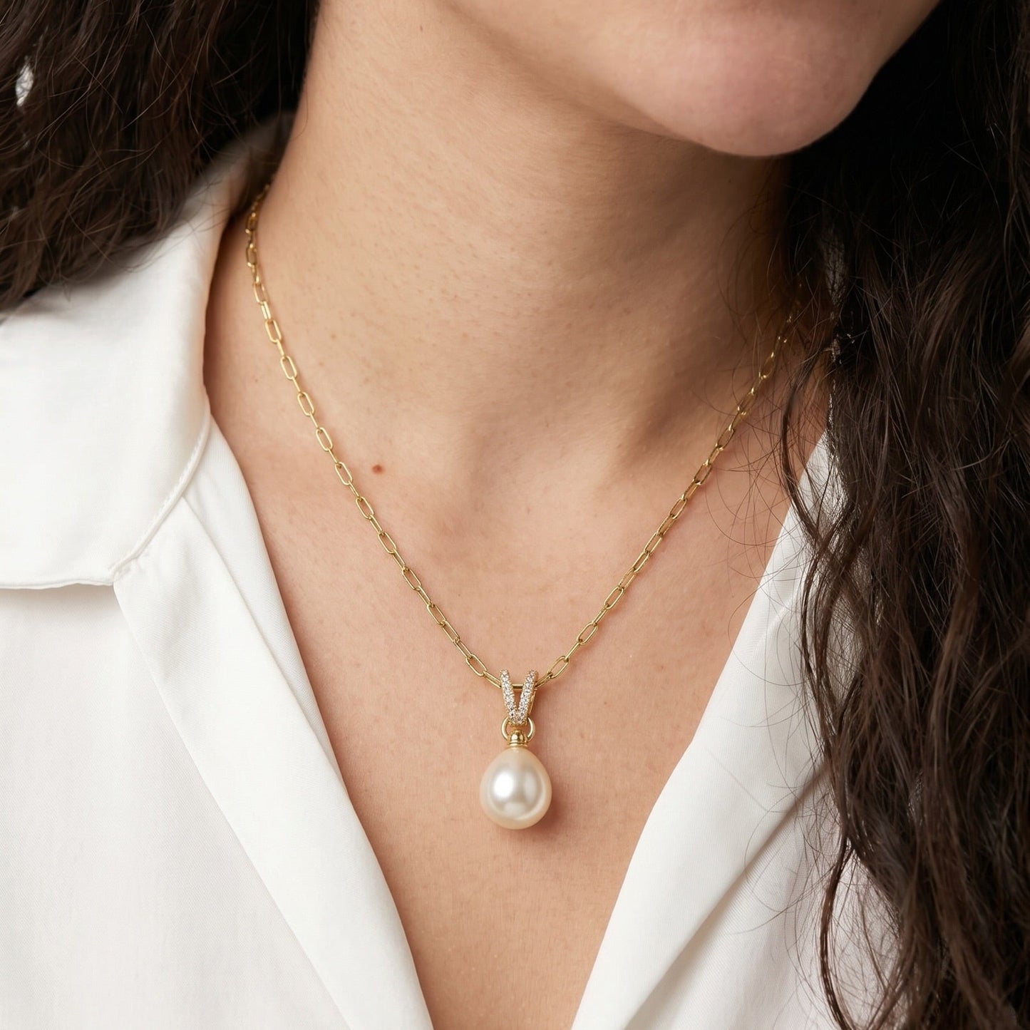 Teardrop Pearl Pavé CZ 27mm 18K Gold Filled Pendant