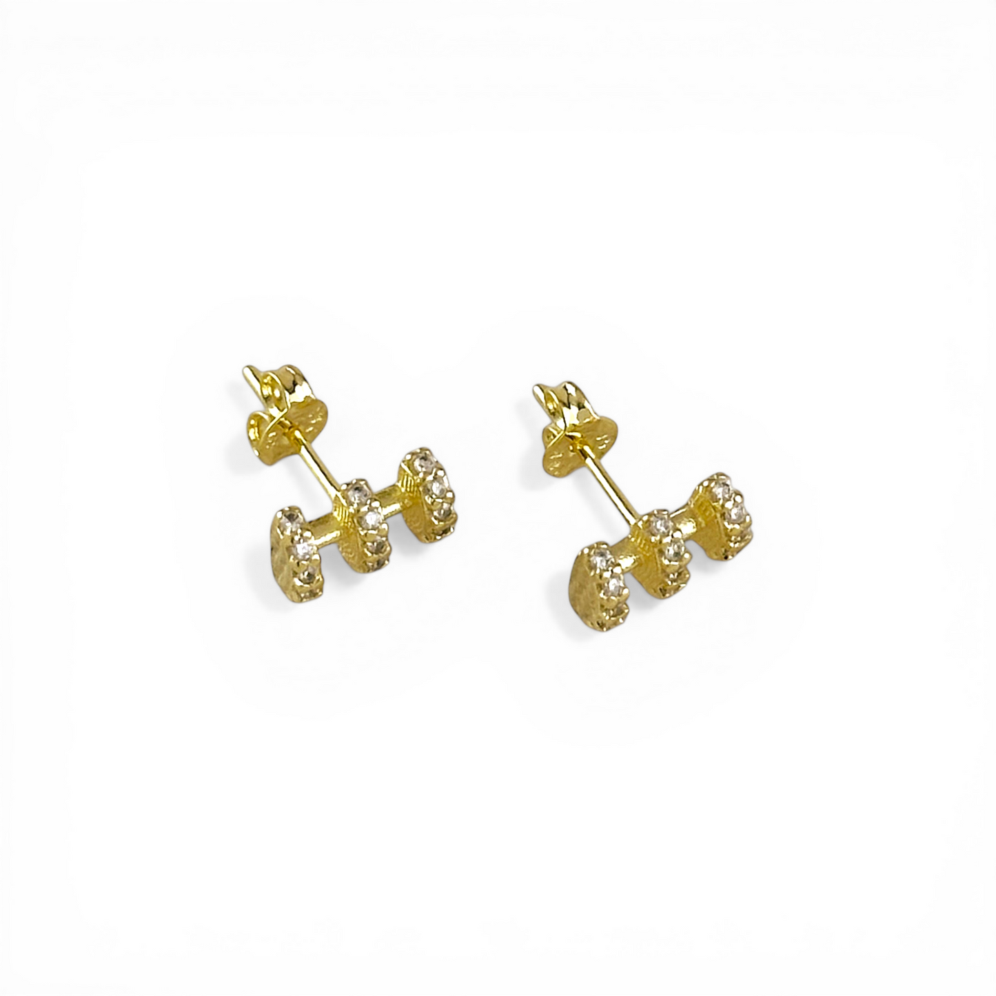 10mm Triple Row Curved Pavé CZ 18K Gold Filled Stud Earrings