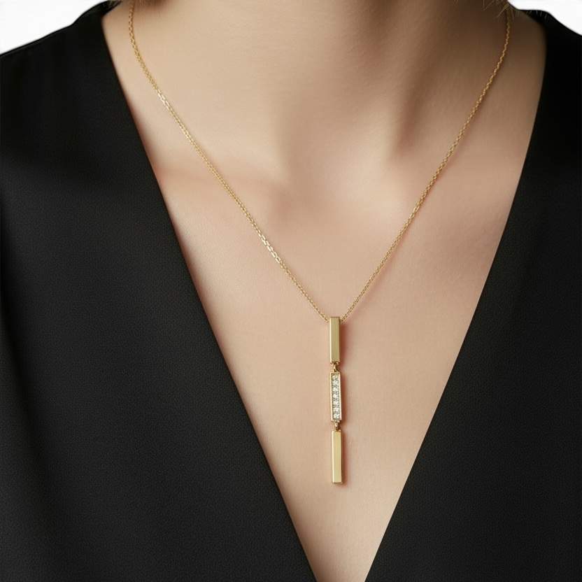 Triple Bar Pavé CZ Drop 18K Gold Filled Necklace