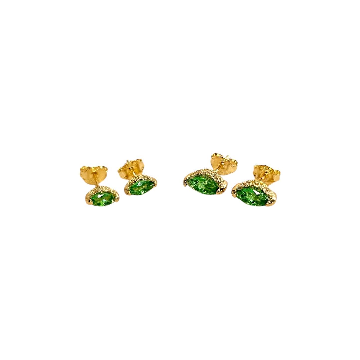 CZ Vintage Marquise Emerald Stud 18K Gold Fille Earrings