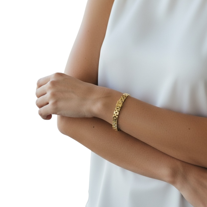 9mm Brick Band Link 18K Gold Filled Bracelet