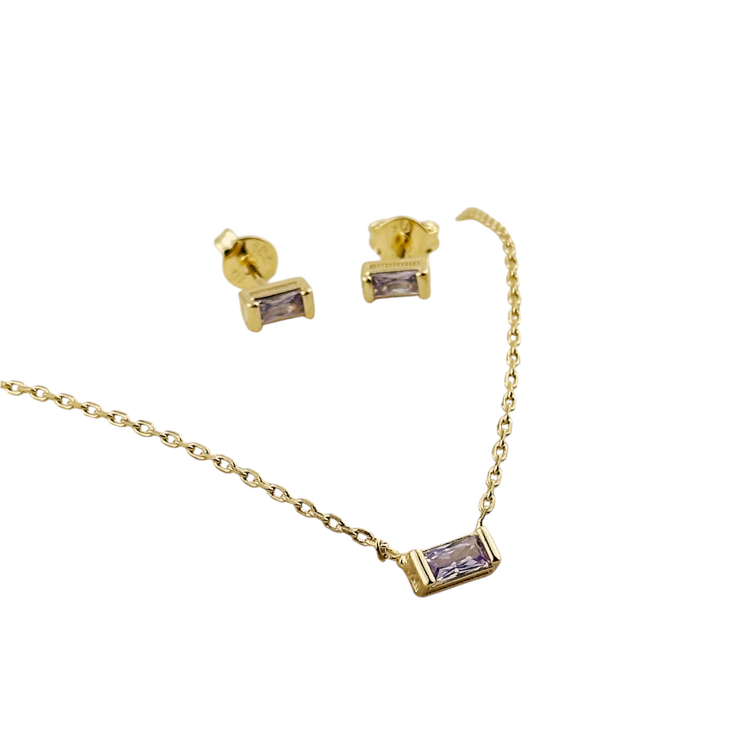 Birthstone CZ Set 18K Gold Filled Necklace & Earrings