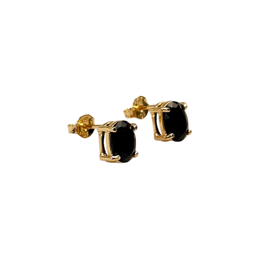 7mm Oval Black CZ Stud 18k Gold Filled Earrings