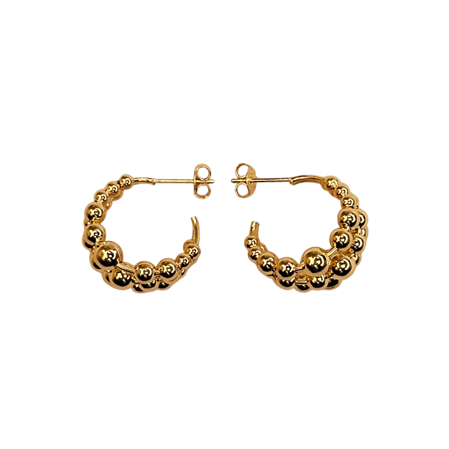 20mm Triple Row Beaded Open Hoop 18k Gold Filled Earrings