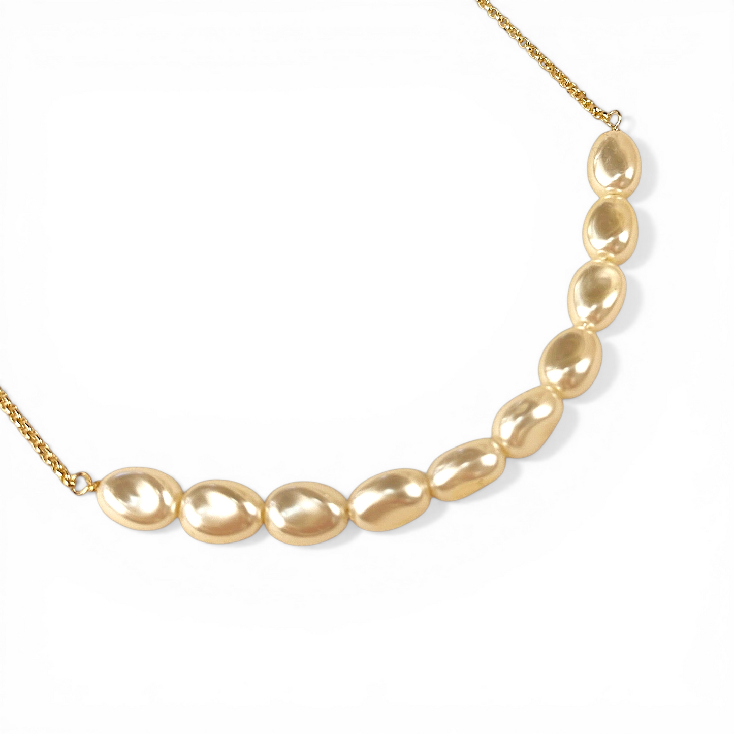 Row of Freshwater Baroque Pearls 18K Gold Filled Necklace