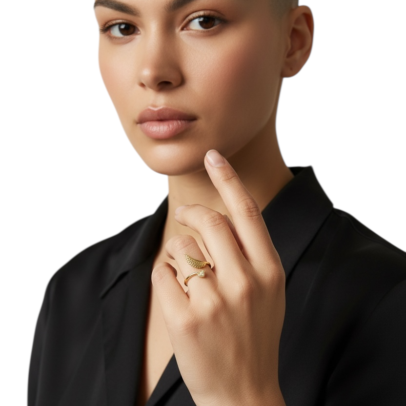 Heart and Wing Adjustable 18K Gold Filled Ring