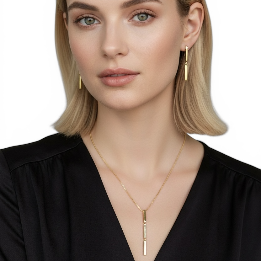 50mm Triple Bar Pavé CZ Drop 18K Gold Filled Earrings