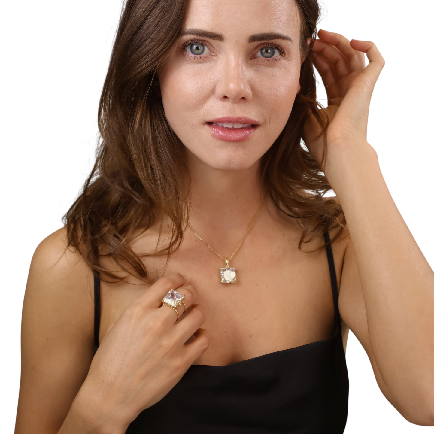 14mm CZ Princess Cut Pendant 18k Gold Filled Necklace
