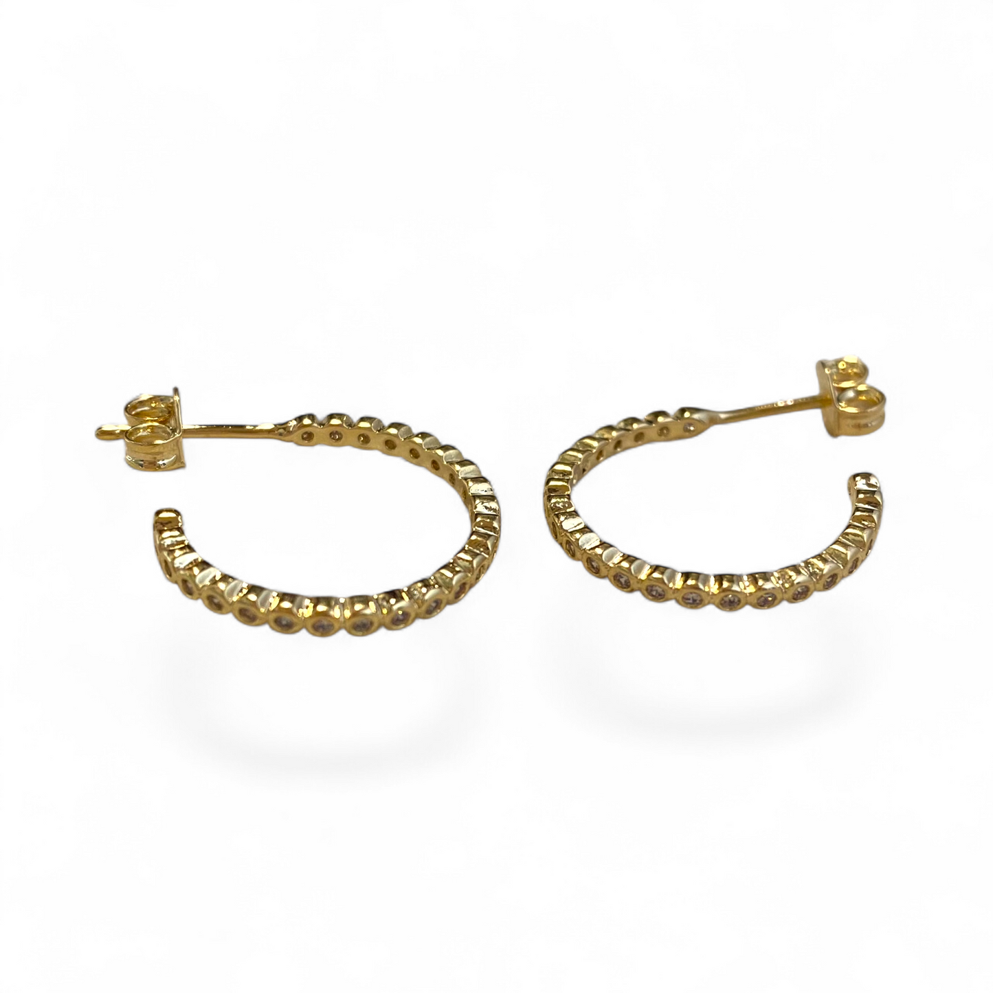 18mm Bezel CZ Open Hoop 18K Gold Filled Earrings