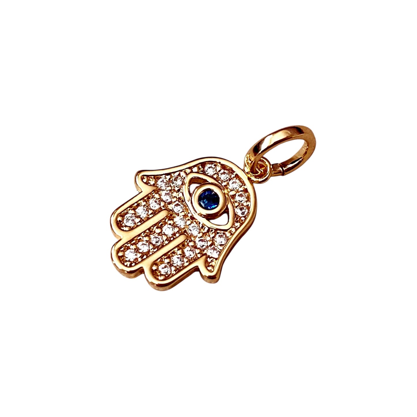 CZ Evil Eye Hamsa Hand Good Luck 18k Gold Filled Pendant