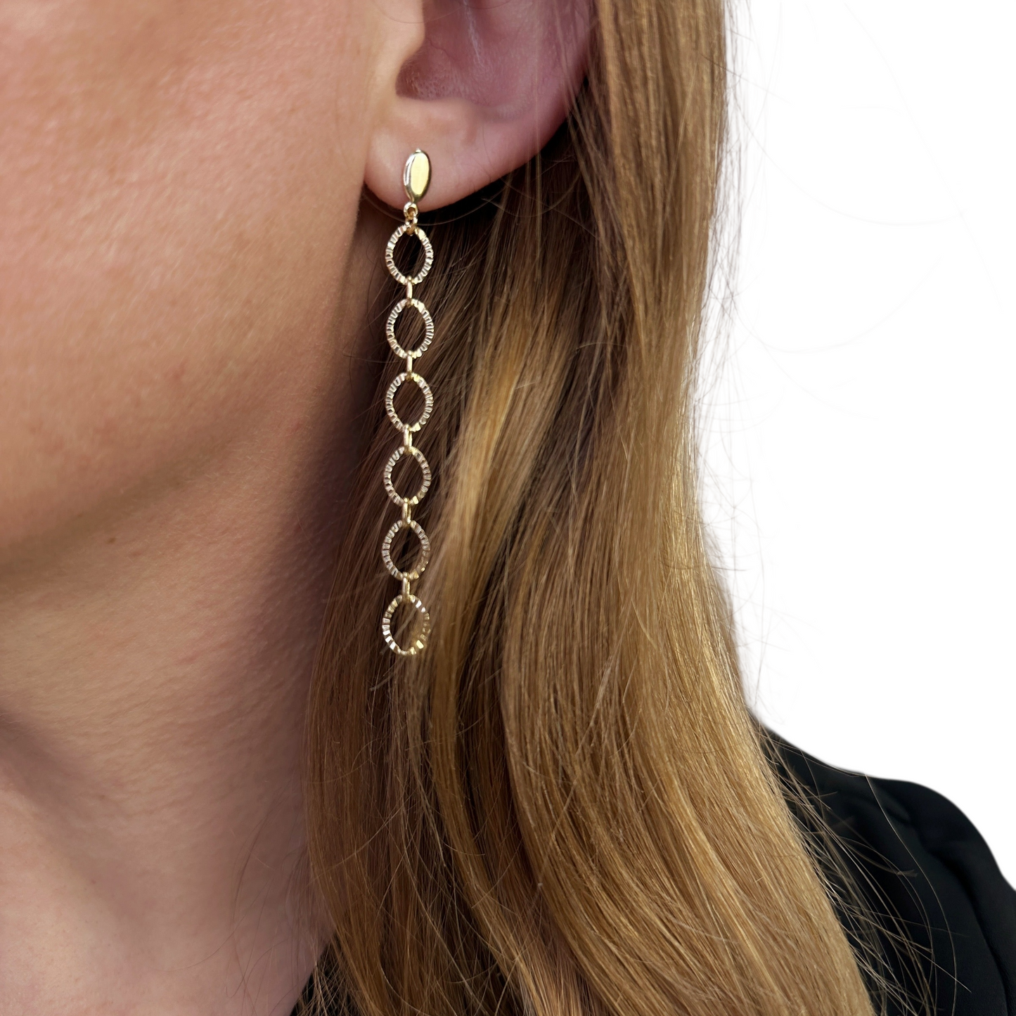 70mm Diamond Cut Link Drop 18k Gold Filled Earrings