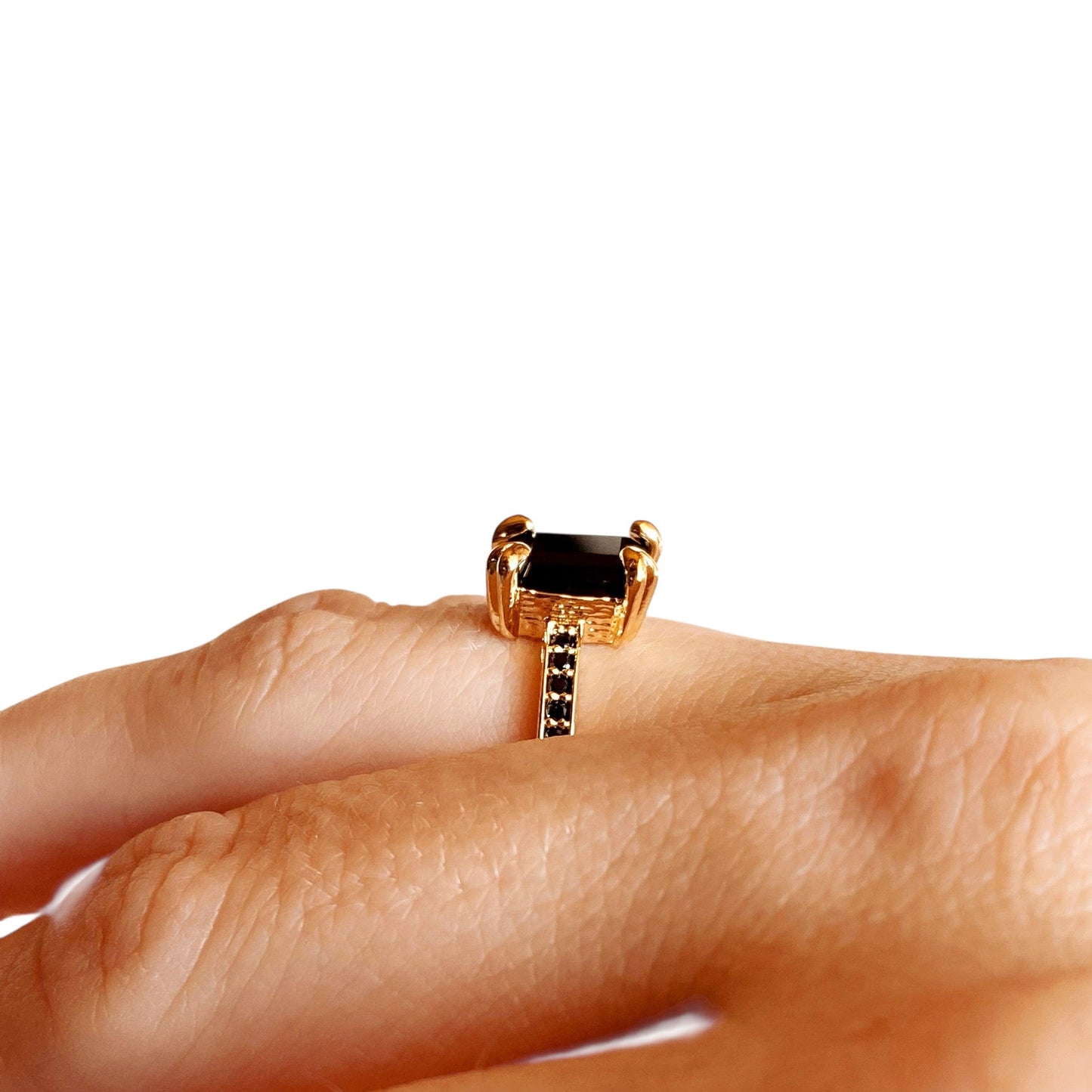 Black CZ Solitaire 18k Gold Filled Ring