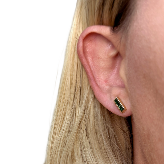 10mm Split Baguette CZ Stud 18k Gold Filled Earring