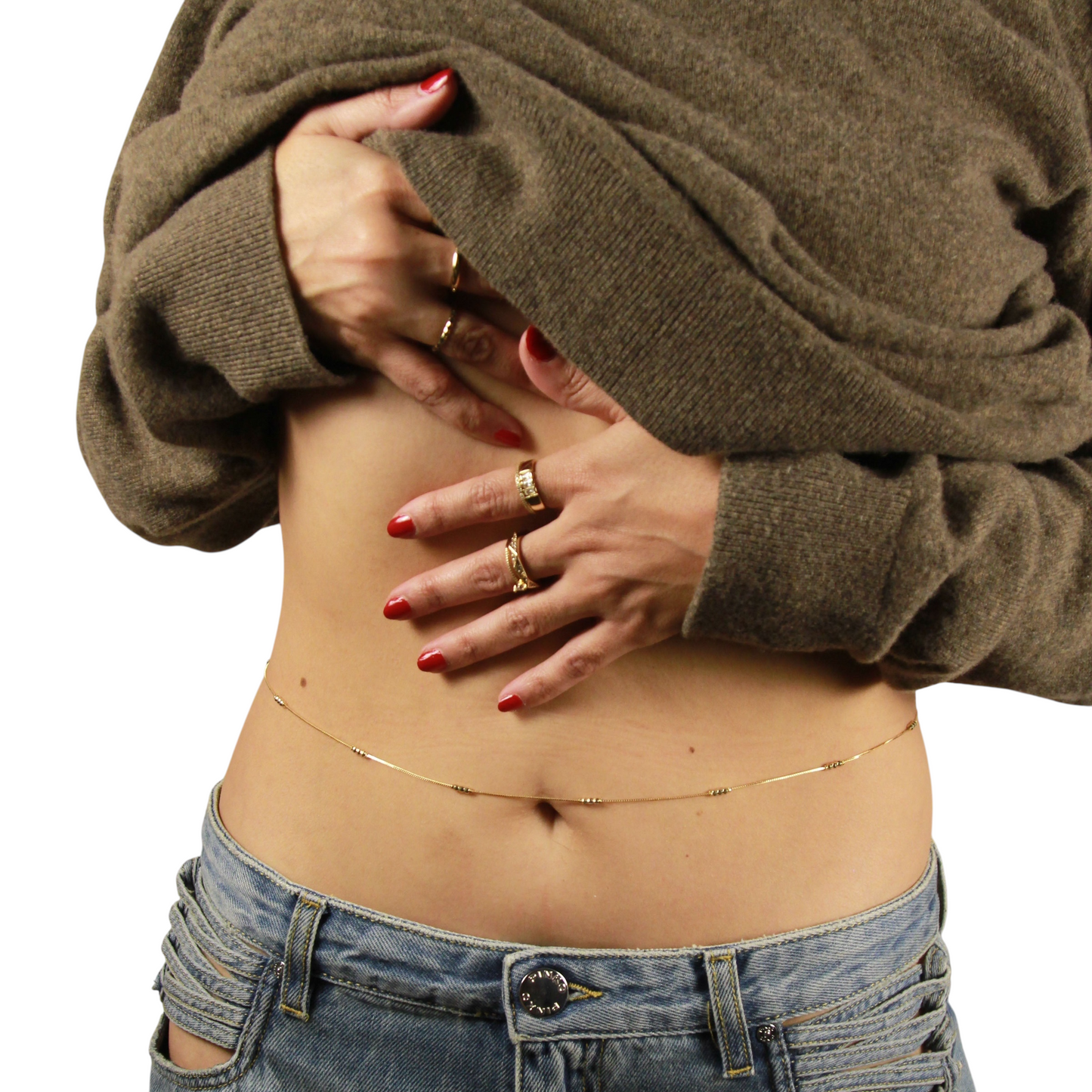 Bead Detailed Belly Chain 18k Gold Filled Body Jewelry