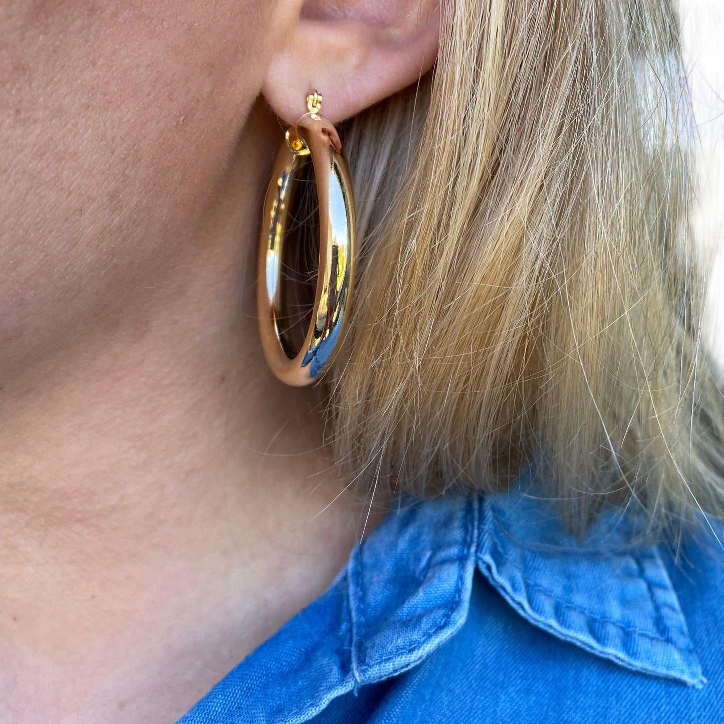 44mm Bold Tube Hoop 18k Gold Filled Earrings