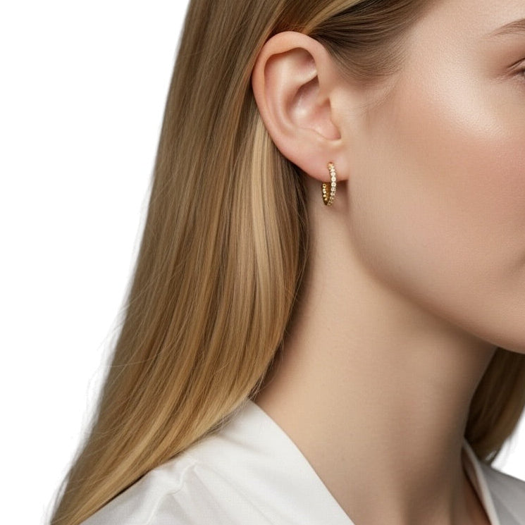 Bezel CZ Open Hoop 19mm 18K Gold Filled Earrings