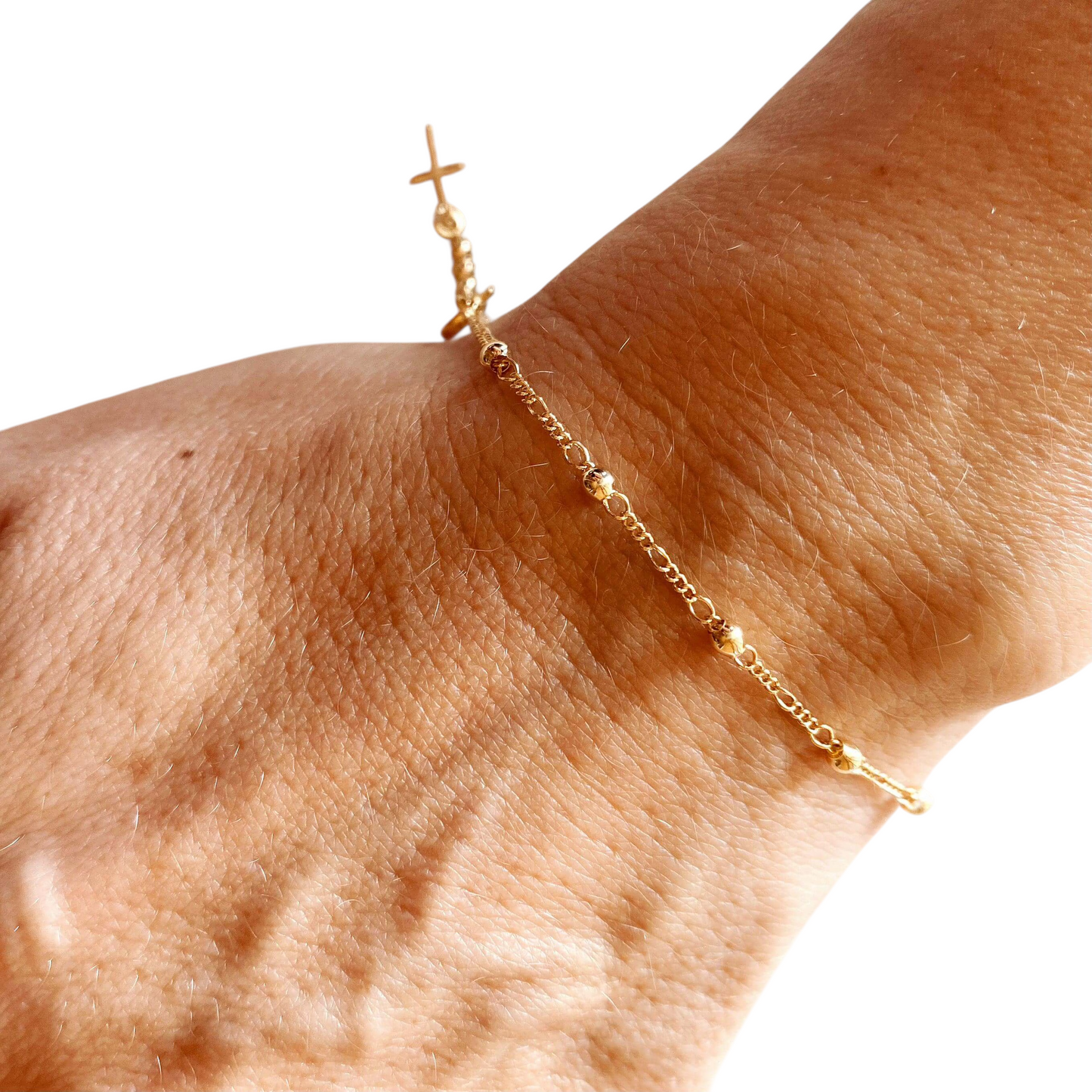 Cross Charm Beaded 18K Gold Filled Bracelet