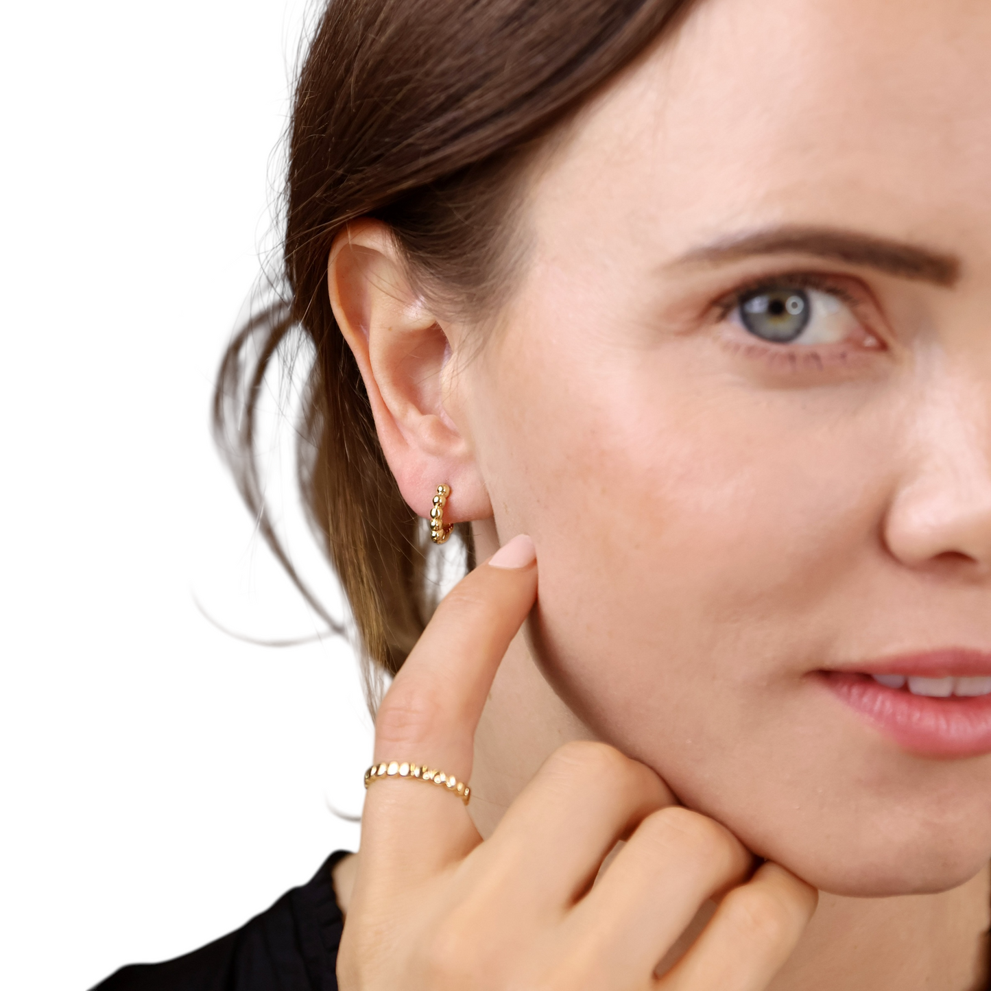 Beaded Huggie Hoop 18K Gold Filled Earrings