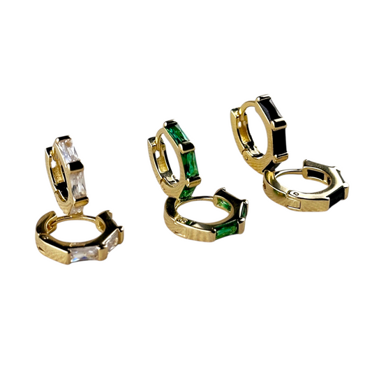 14mm Baguette CZ Huggie Hoop 18k Gold Filled Earrings