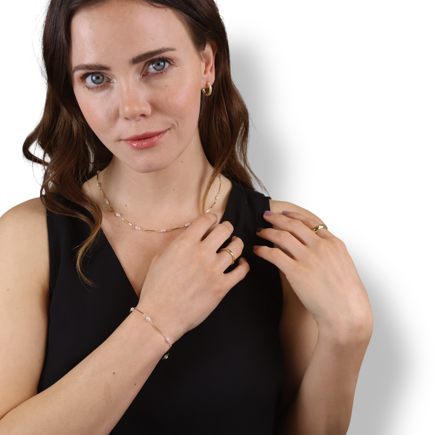 Pearl & Bar Station 18K Gold Filled Necklace