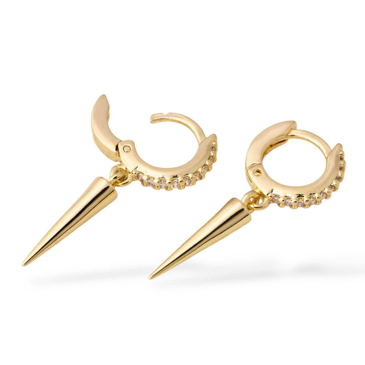 10mm CZ Huggie with Spike Drop 18K Gold Filled Hoop Earrings