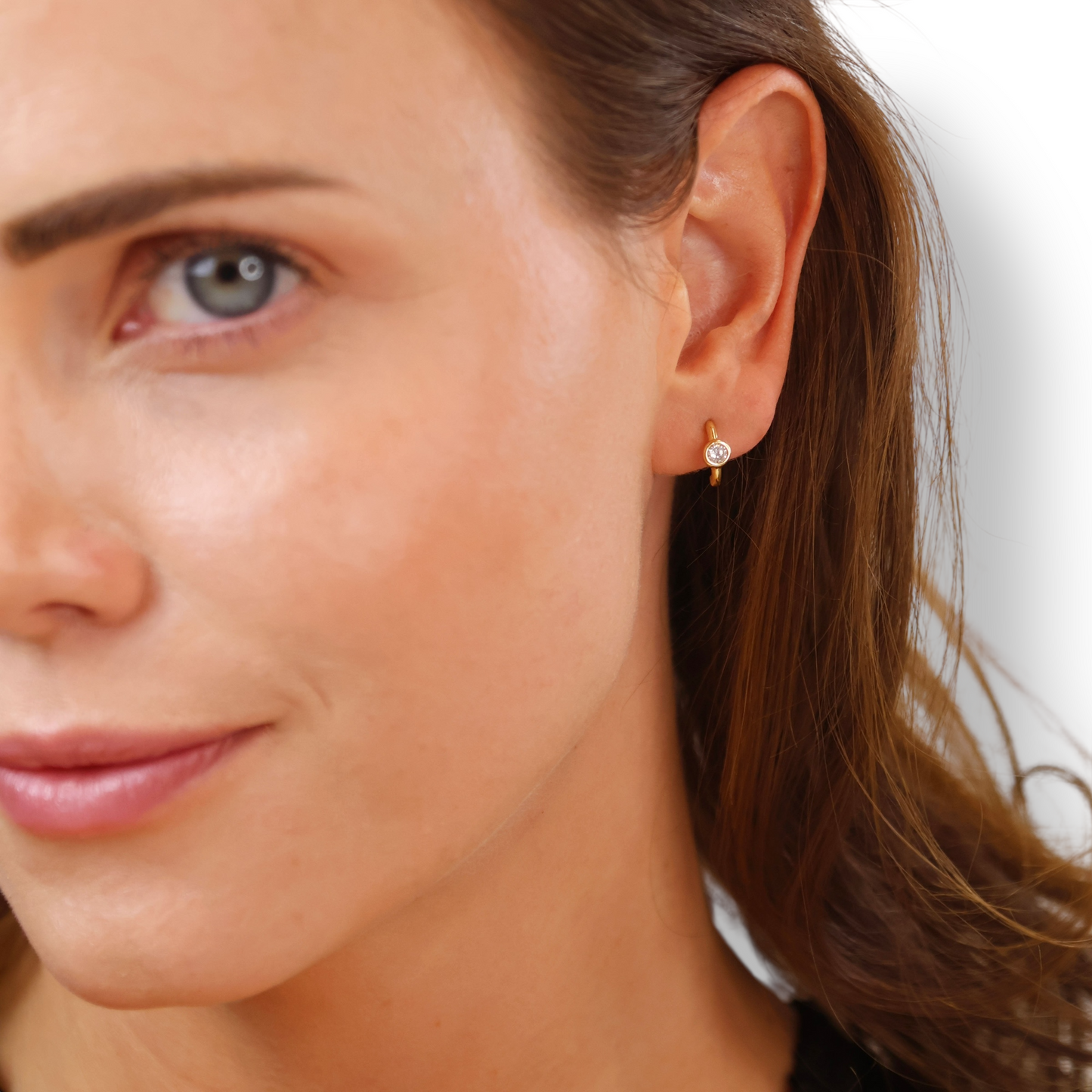 10mm Bezel CZ Open Hoop 18k Gold Filled Earrings