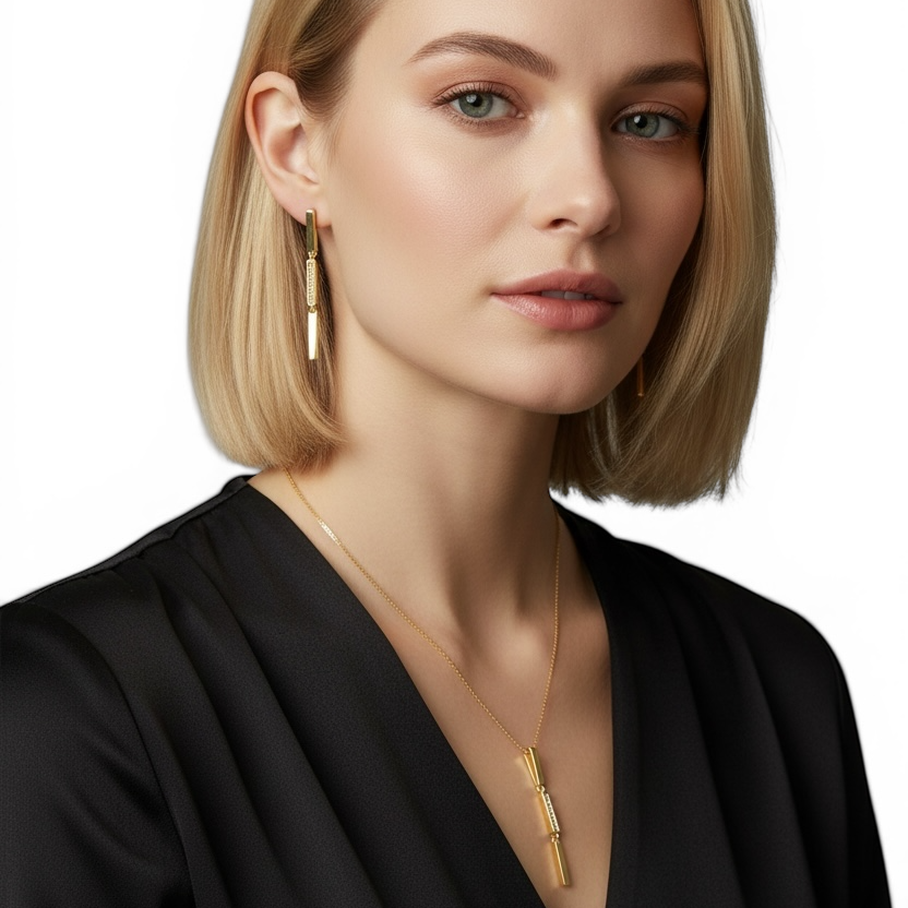 50mm Triple Bar Pavé CZ Drop 18K Gold Filled Earrings
