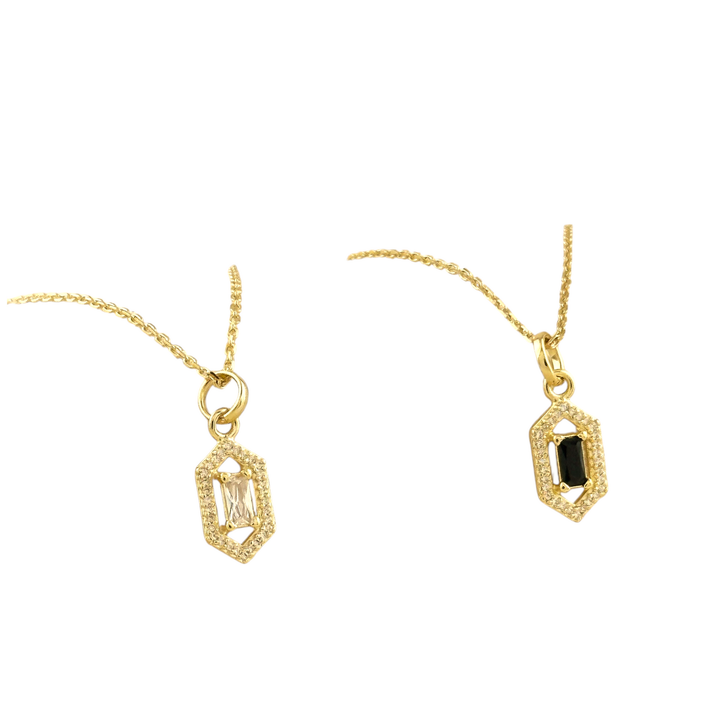 Baguette CZ Hexagon Halo Pendant 18k Gold Filled Necklace