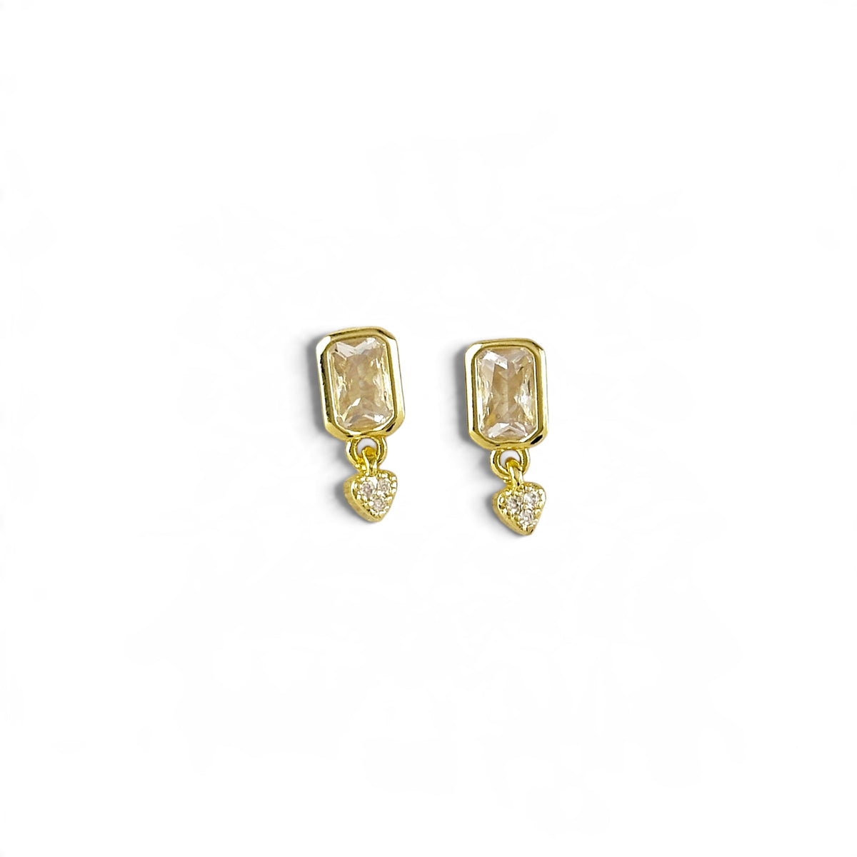 Baguette CZ Heart Drop Stud Earrings