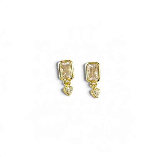 Baguette CZ Heart Drop Stud Earrings
