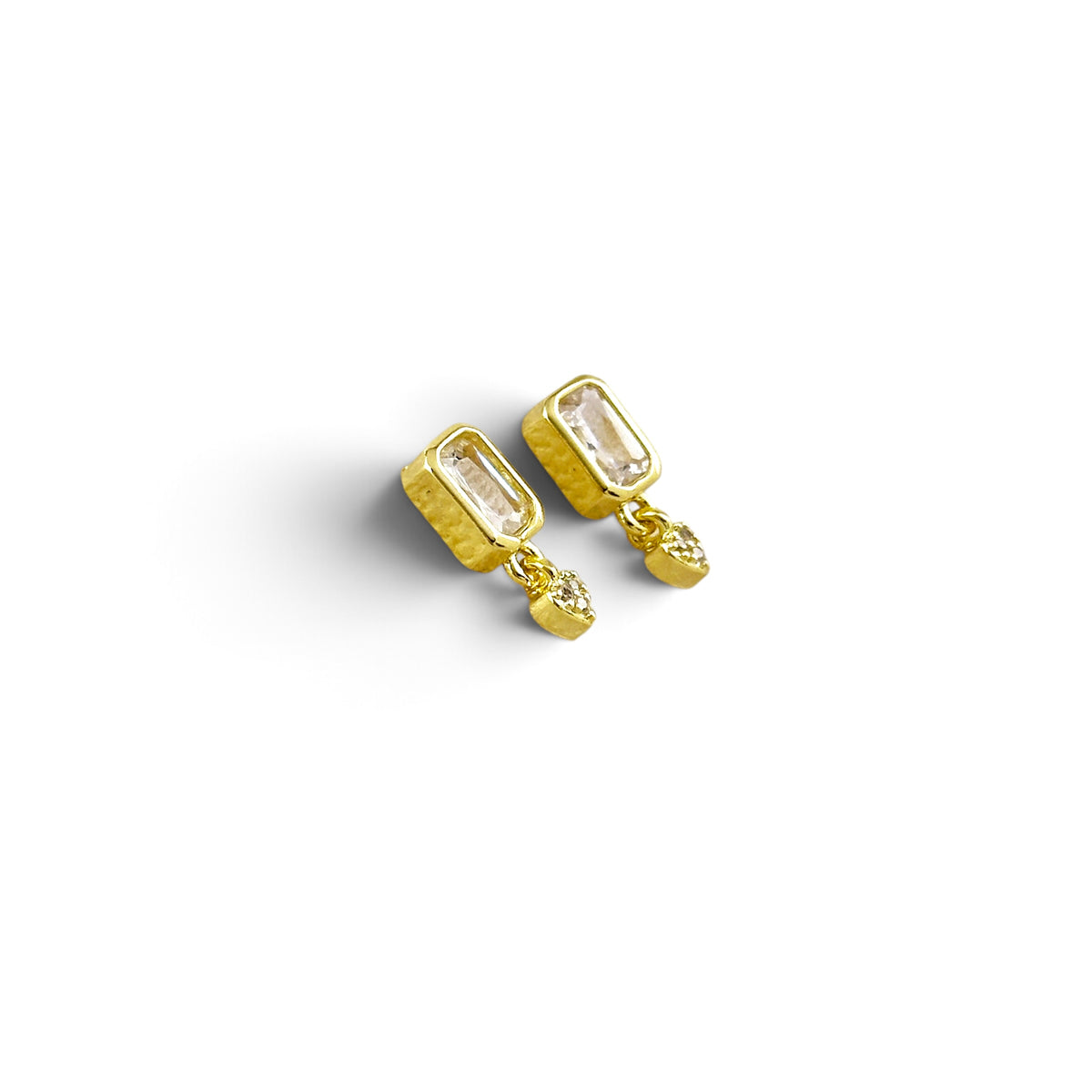 Baguette CZ Heart Drop Stud Earrings Sideview