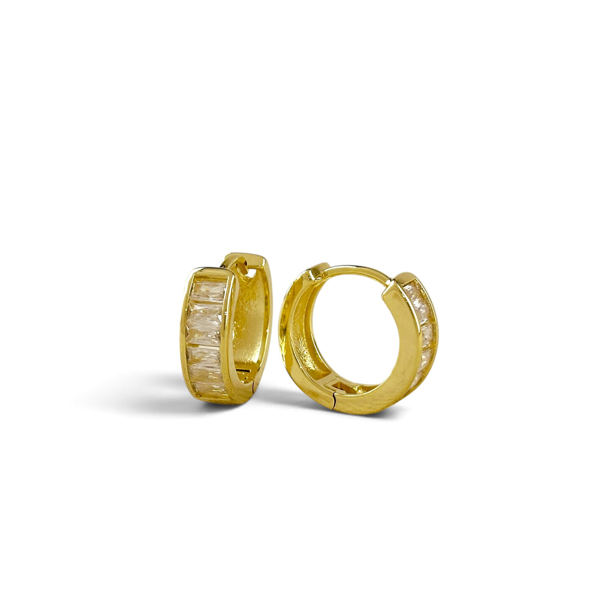 Baguette CZ Huggie Hoop Earrings