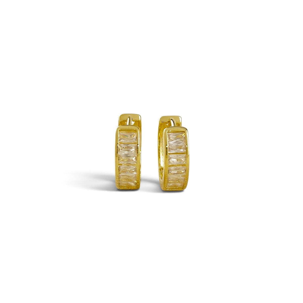 Baguette CZ Huggie Hoop Earrings Frontview