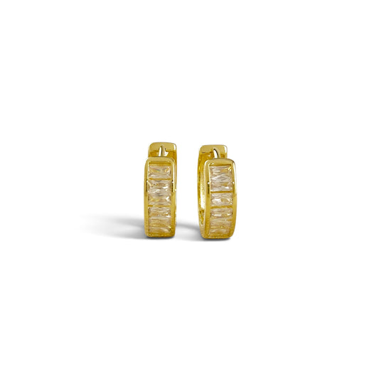 Baguette CZ Huggie Hoop Earrings Frontview