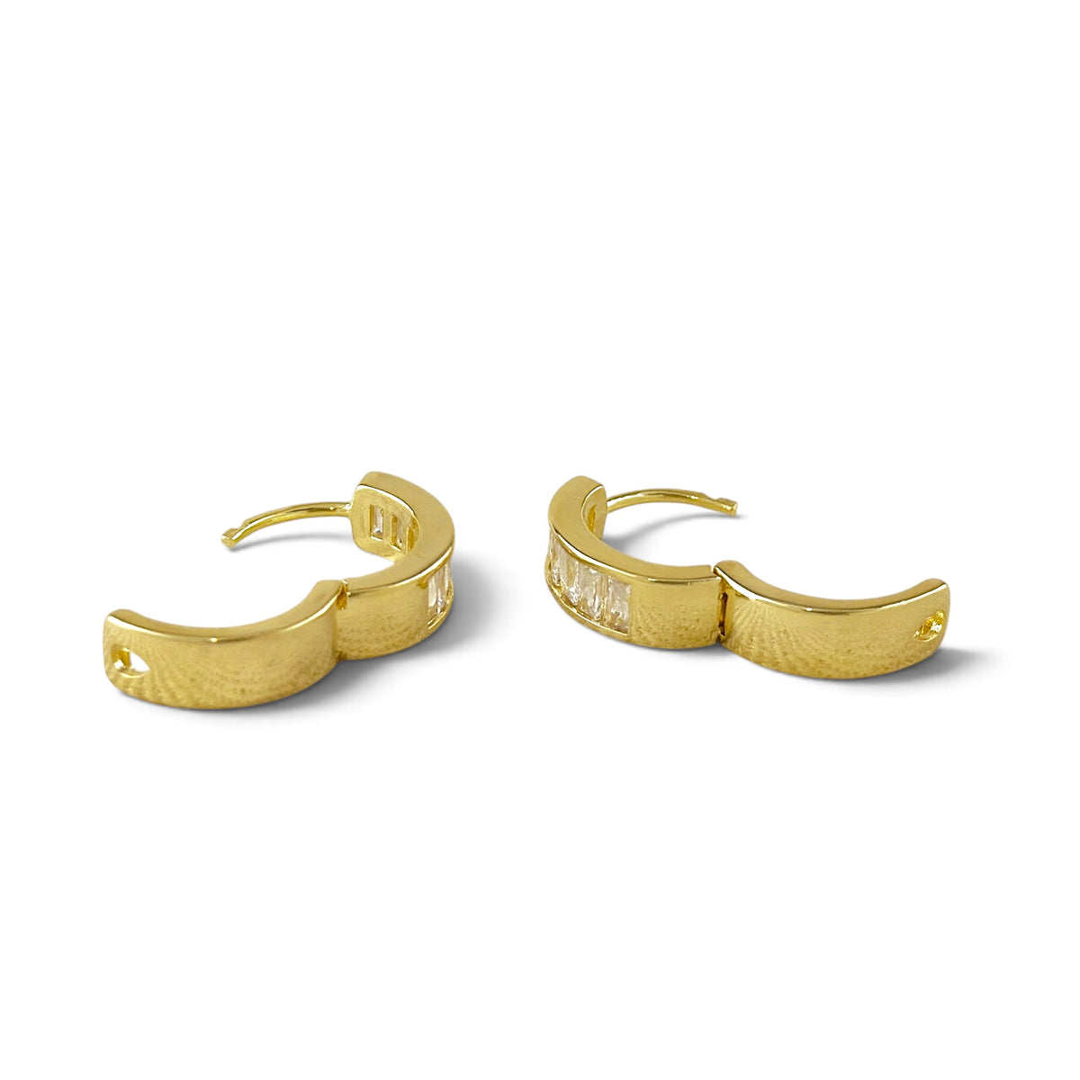 Baguette CZ Huggie Hoop Earrings Open