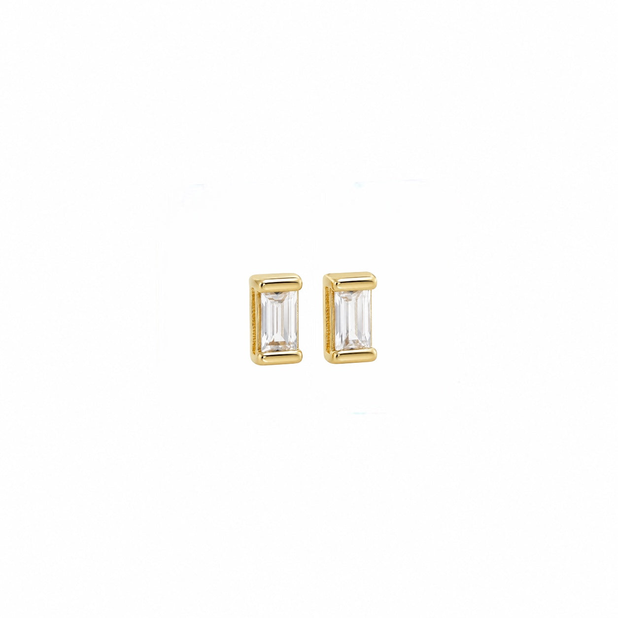 Clear Baguette CZ 6mm 18K Gold Filled Stud Earrings