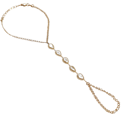 Baroque Pearl 18K Gold Filled Hand Chain Bracelet |